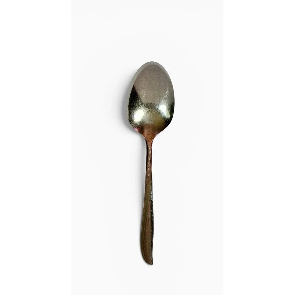 Oneida Community Twin Star Serving Spoon Atomic Burst MCM Stainless 8 3/8in